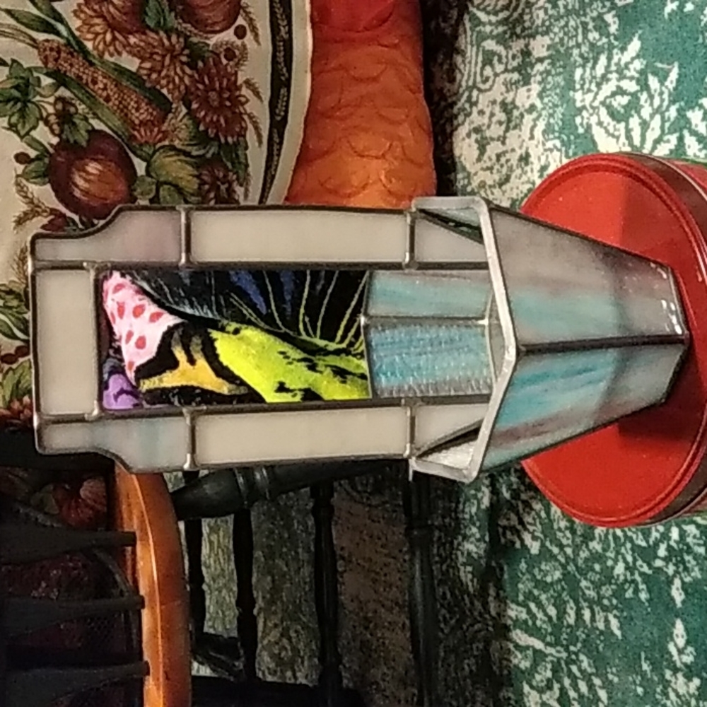 Stained Glass Mirror with Attached Vase